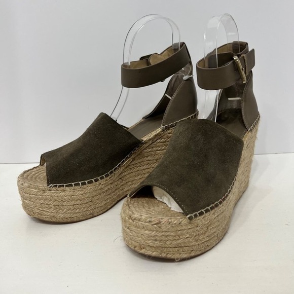 Marc Fisher Adalyn Espadrille Wedges Womens size 9.5M Taupe Leather Suede - Picture 2 of 10